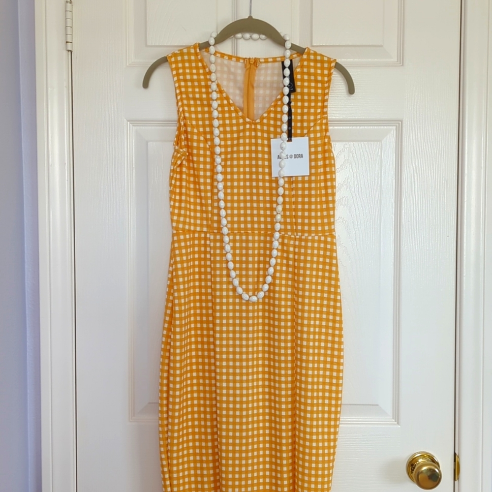 New Agnes & Dora Yellow Checked Sleeveless Dress